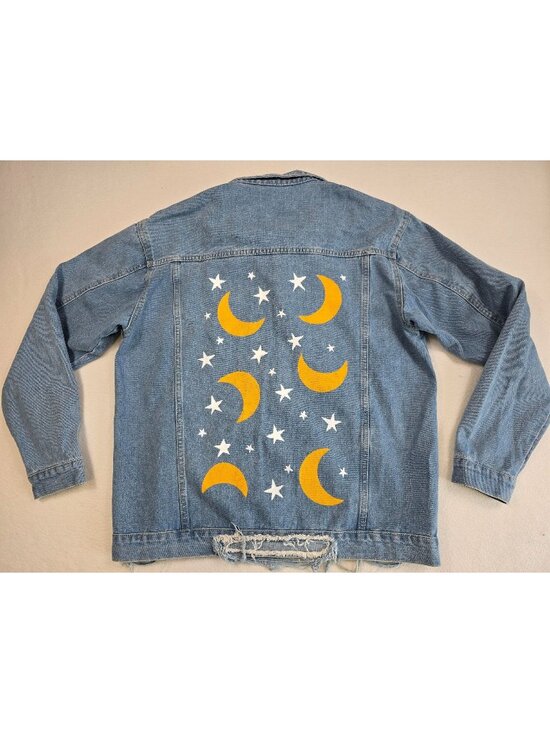 Jackets & Blazers - Celestial Denim Jacket Moon & Stars Print Medium
